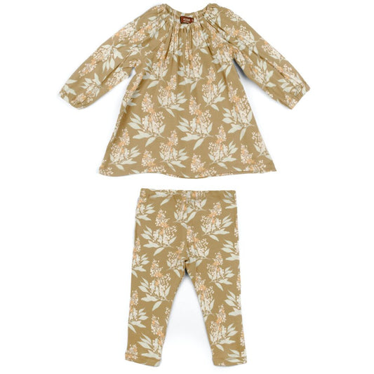 Gold Floral Organic Dress & Leggings Set