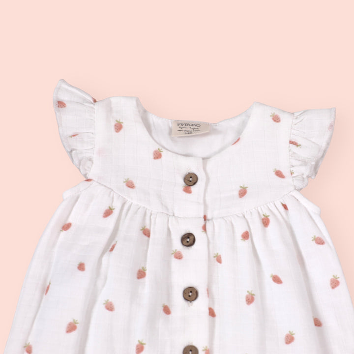 Strawberry Ruffle Button Short Romper
