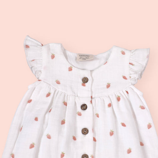 Strawberry Ruffle Button Short Romper