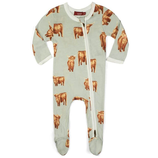 MB Footed Zipper Romper  Highland Cow