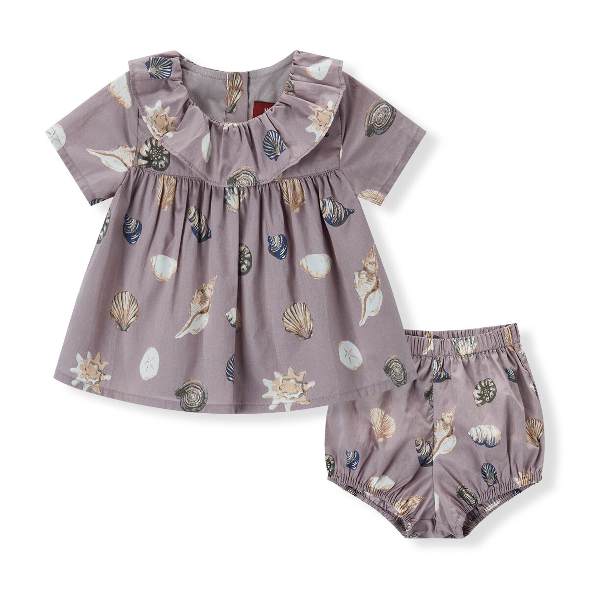 Butterfly Ruffle Dress and Bloomers-Purple Seashells