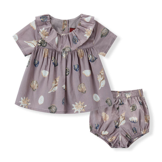 Butterfly Ruffle Dress and Bloomers-Purple Seashells