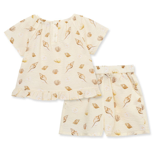 Butterfly Ruffle Blouse & Shorts- Seashells