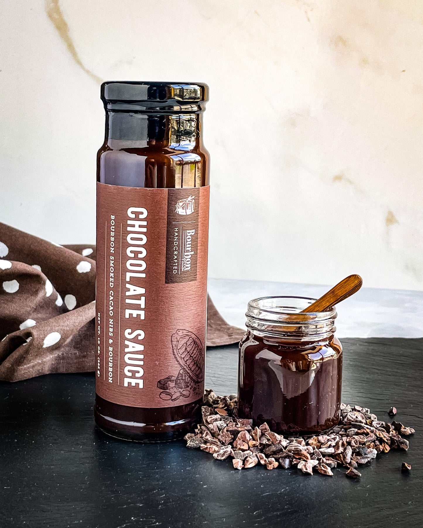 BB Chocolate Sauce-Bourbon Smoked Cacao Nibs & Bourbon