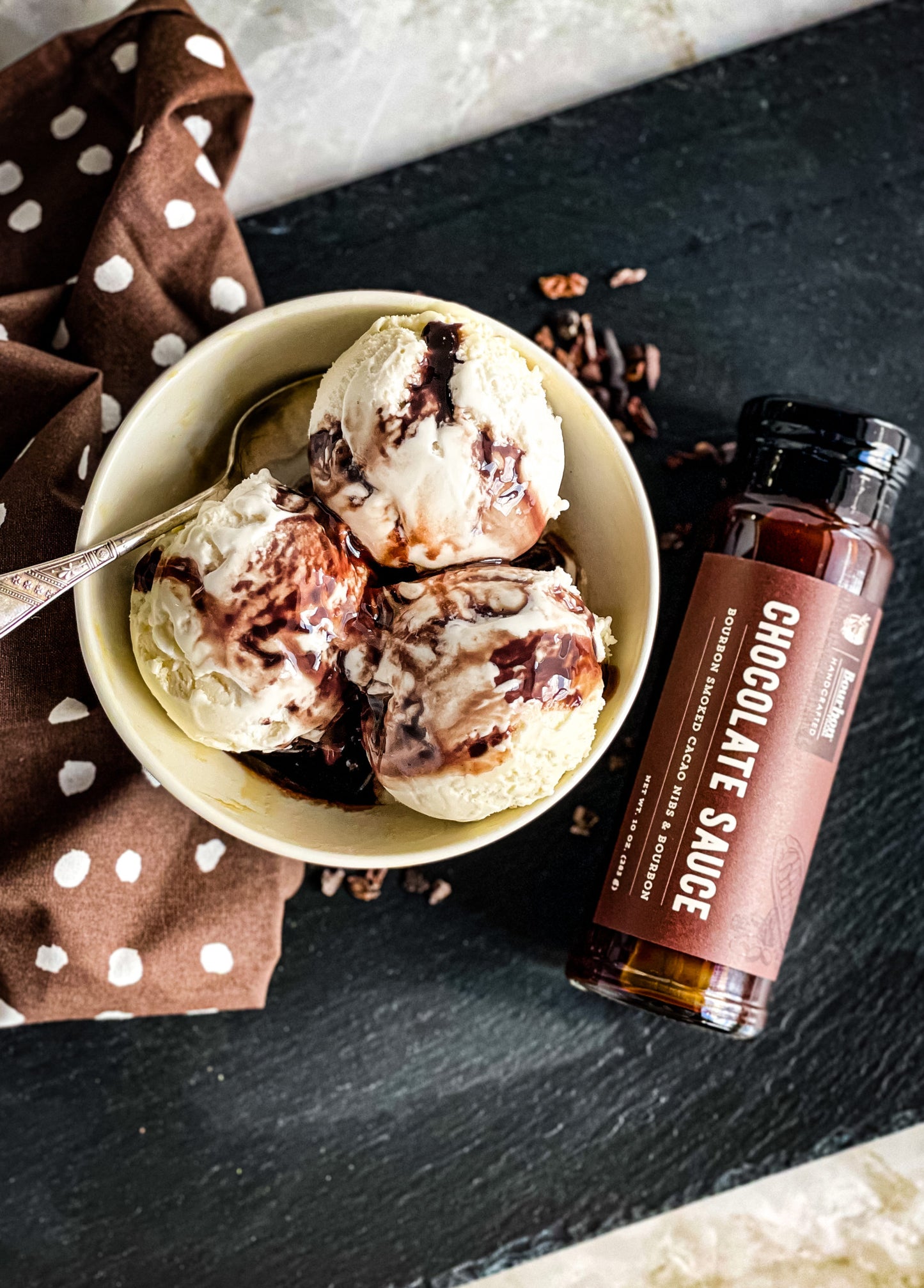 BB Chocolate Sauce-Bourbon Smoked Cacao Nibs & Bourbon