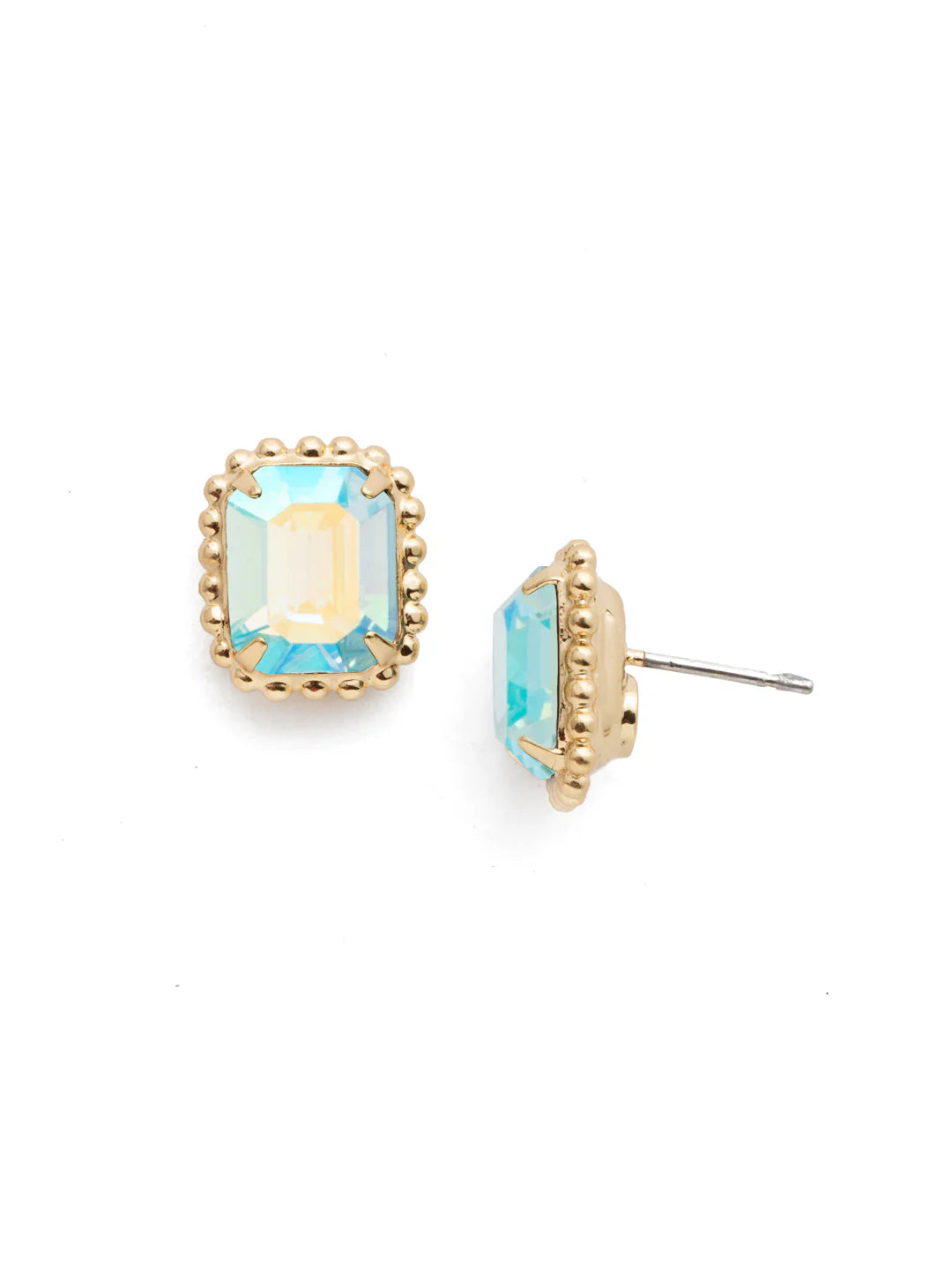 Octavia Scalloped Stud Earrings- Aqua Aurora Borealis
