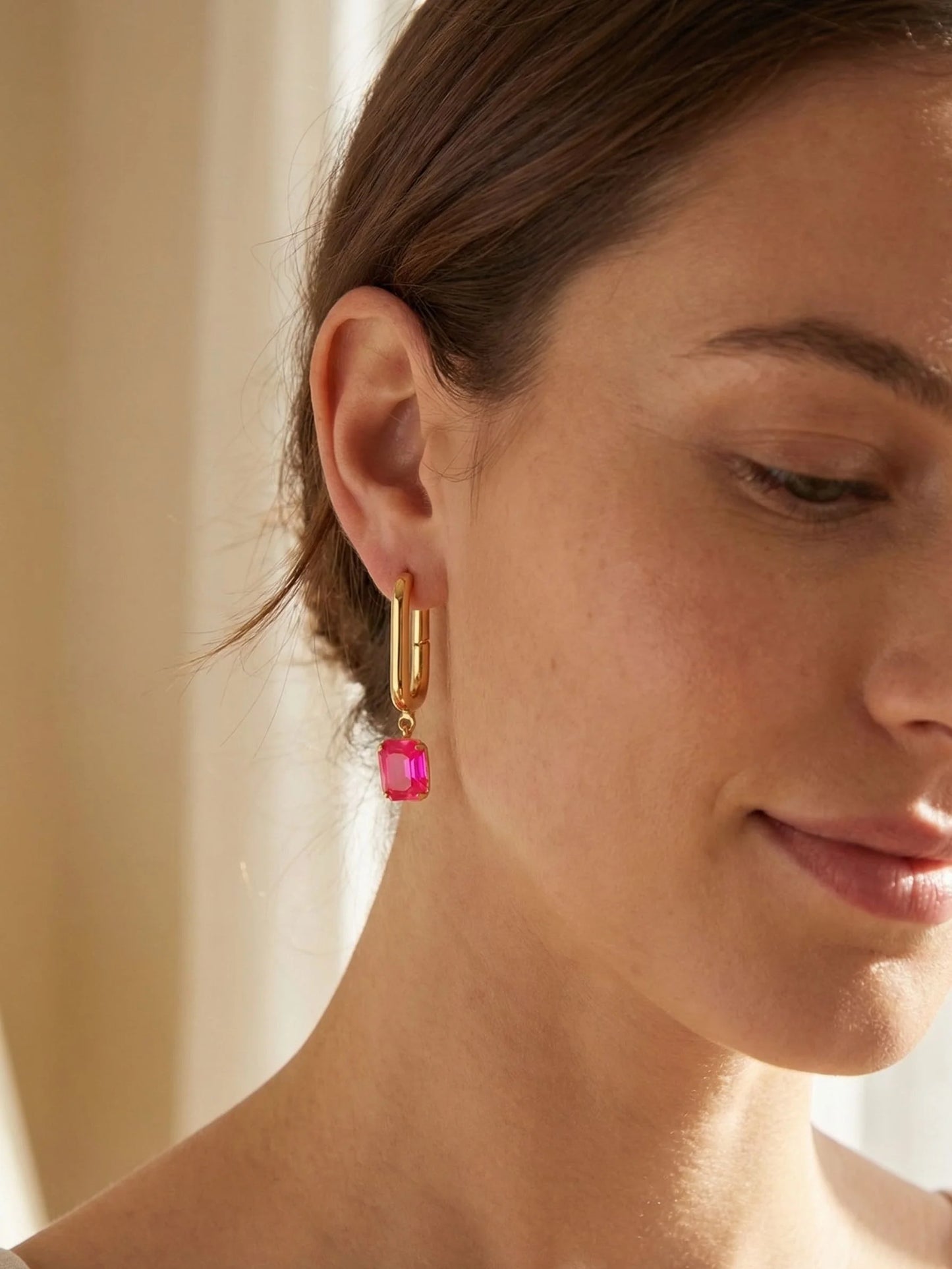 Octavia Rectangle Hoop Earrings- Electric Pink