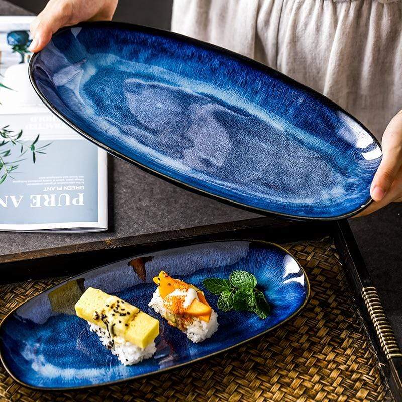 Ultrazo Ocean Waves Deep Blue Serving Dish