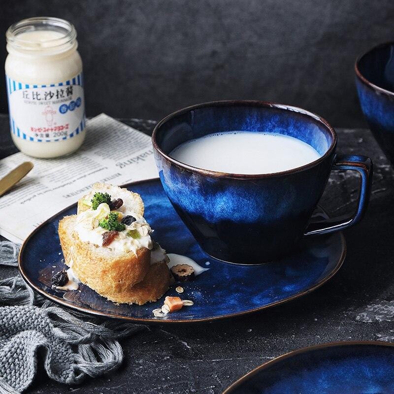 Ultrazo Ocean Waves Deep Blue Soup/Coffee Cup with Plate