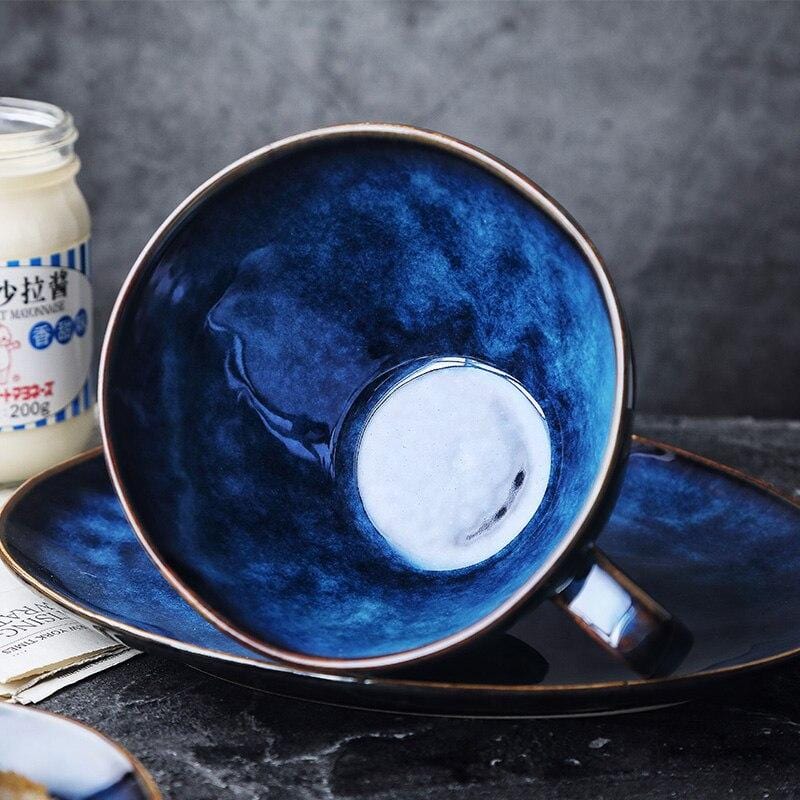 Ultrazo Ocean Waves Deep Blue Soup/Coffee Cup with Plate