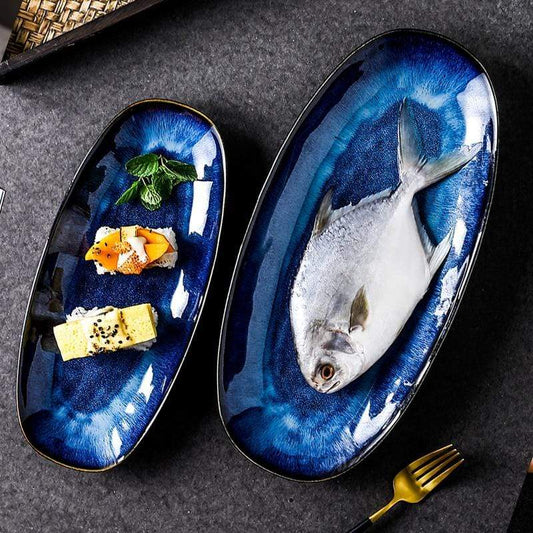 Ultrazo Ocean Waves Deep Blue Serving Dish