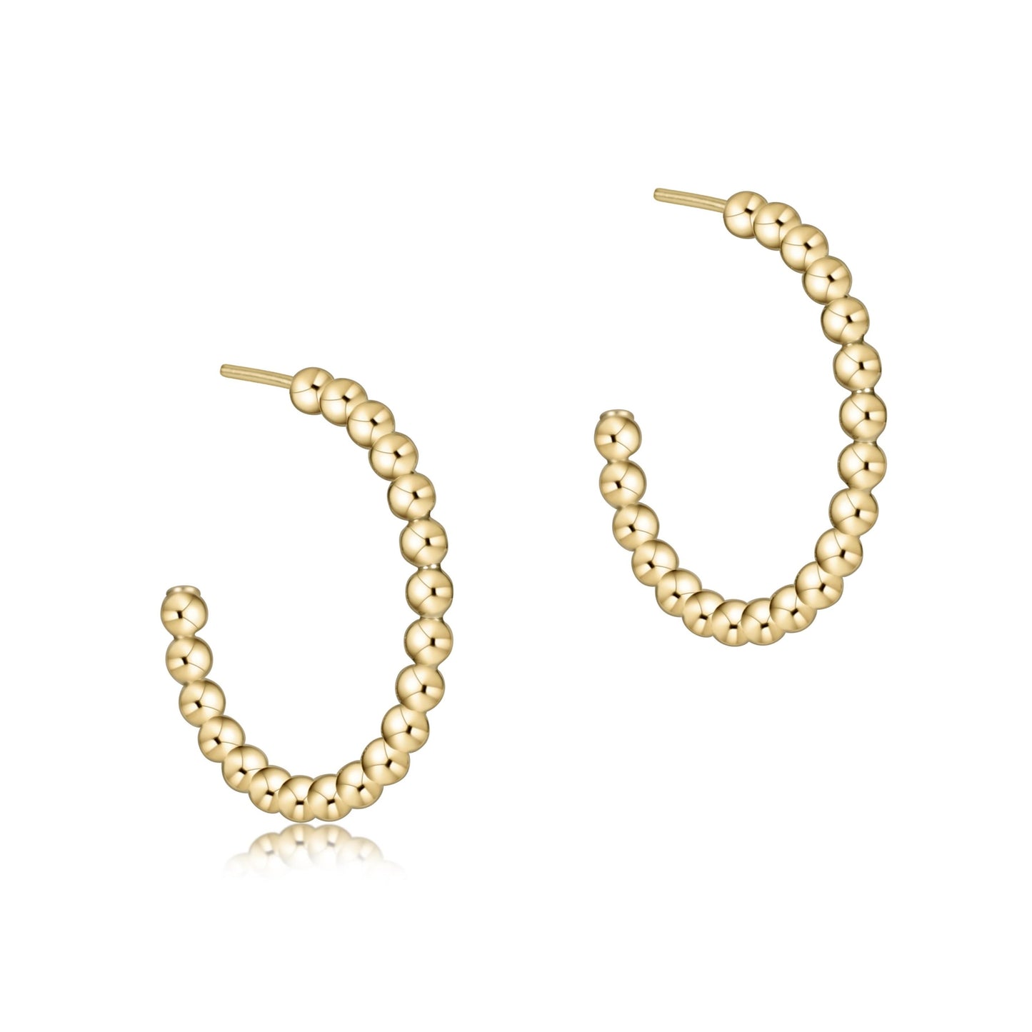 Beaded Classic 1" Post Hoop 2mm Gold Earrings