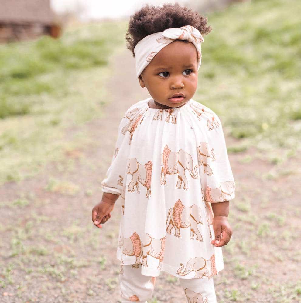 Gold Floral Organic Dress & Leggings Set