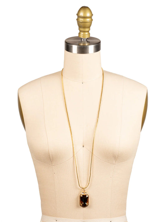 Viretta Embellished Pendant Necklace-Honey Bourbon