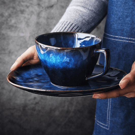 Ultrazo Ocean Waves Deep Blue Soup/Coffee Cup with Plate