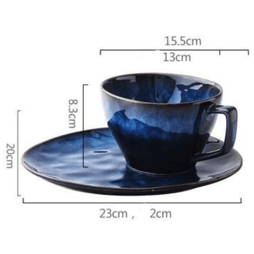 Ultrazo Ocean Waves Deep Blue Soup/Coffee Cup with Plate