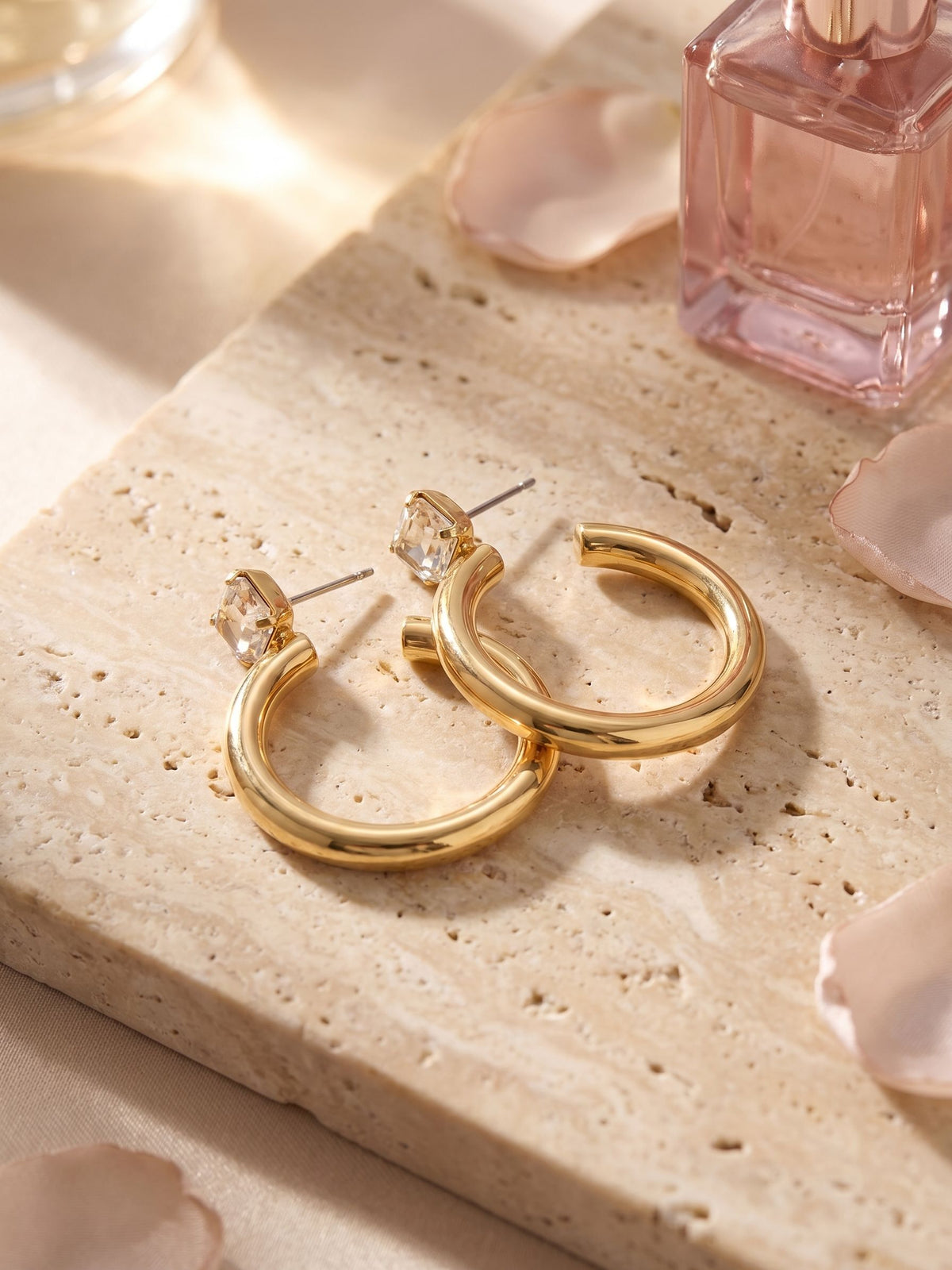 Keeley Emerald Cut Hoop Earrings - Crystal