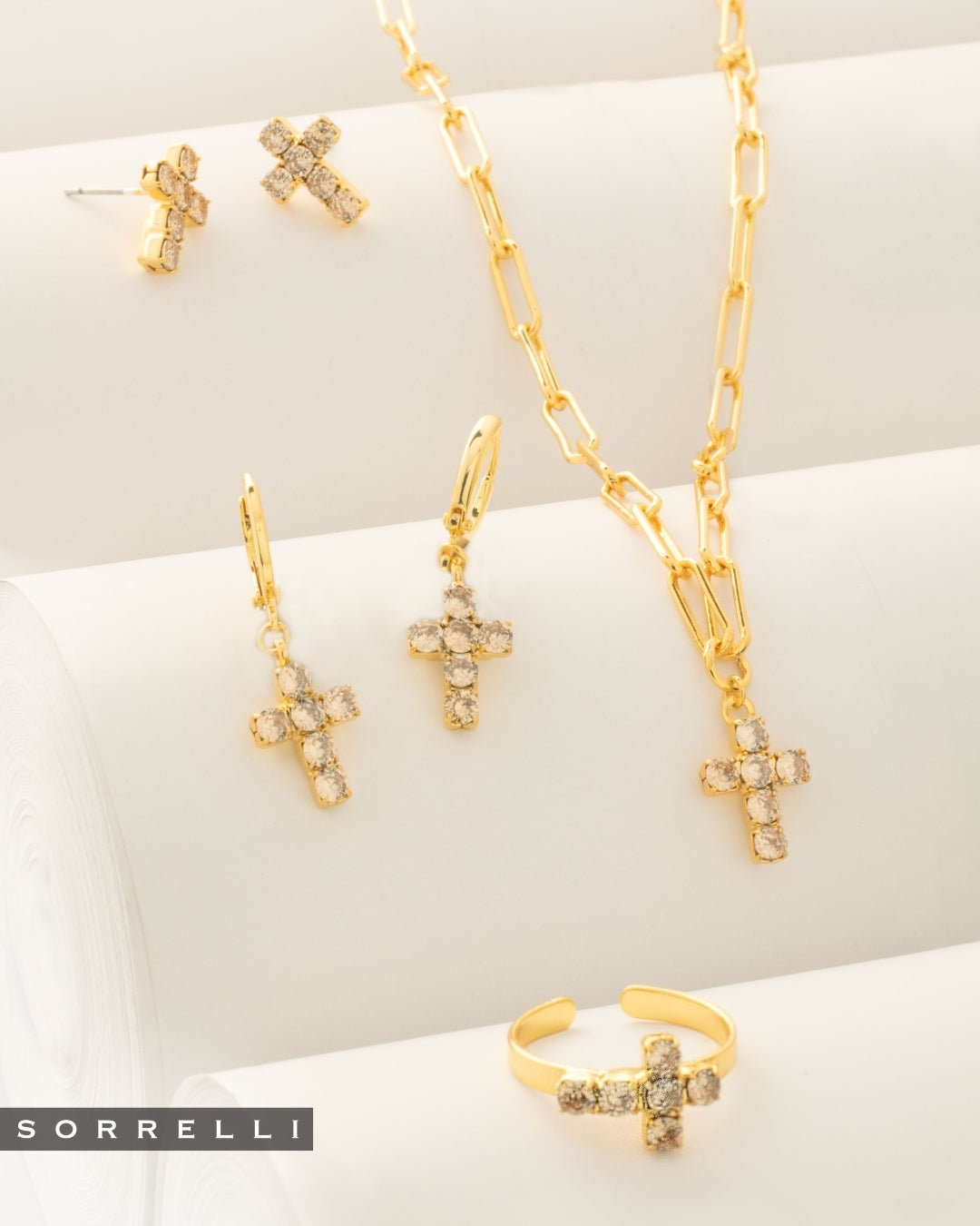Carly Cross Stud Earrings - Silk