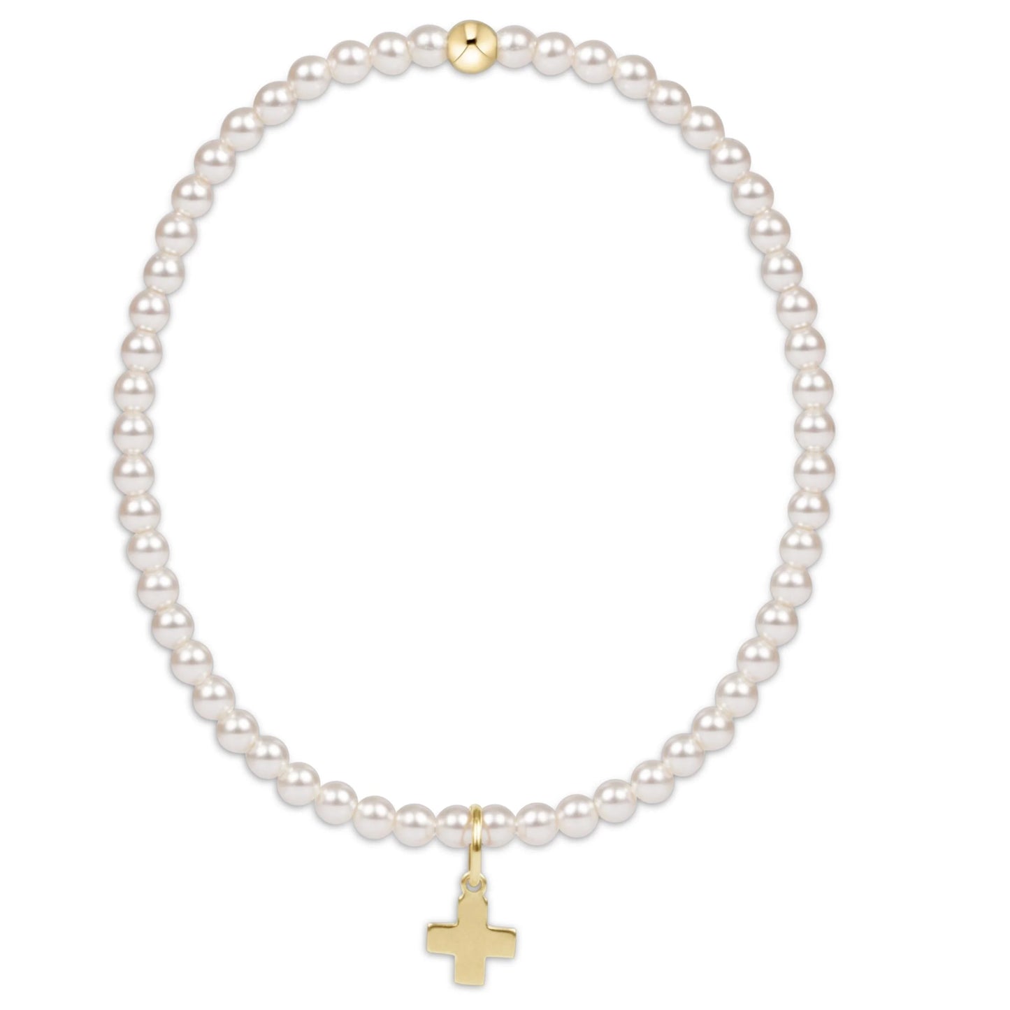 Pearl 3mm Gold-3mm Classic Pearl bracelet Signature Cross Gold Charm