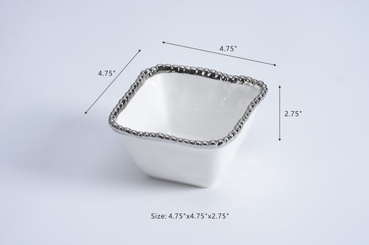 Silver Salerno Square Snack Bowl Silver
