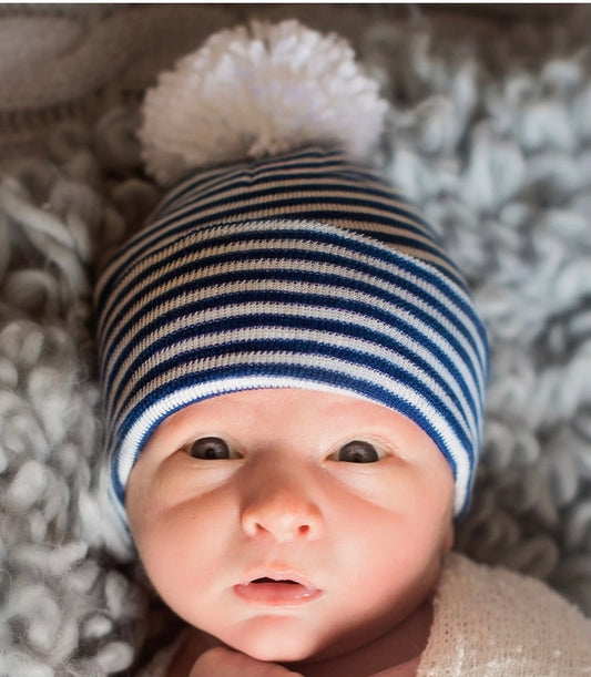 Ilybean NB Navy Stripe Pom Hat
