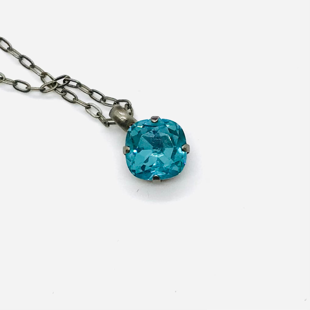 Sorreli Antique Silver Pendant Necklace Aqua Crystal
