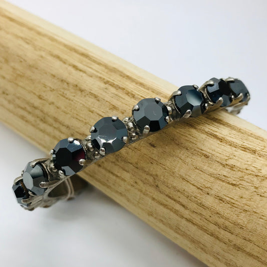 Jet Black Cuff Bracelet Antique Gold Crystal