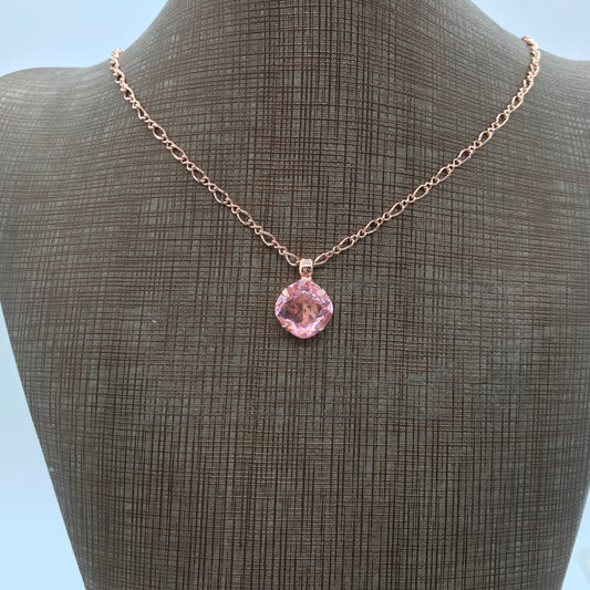 Rose Gold and Pink Crystal Pendant Necklace