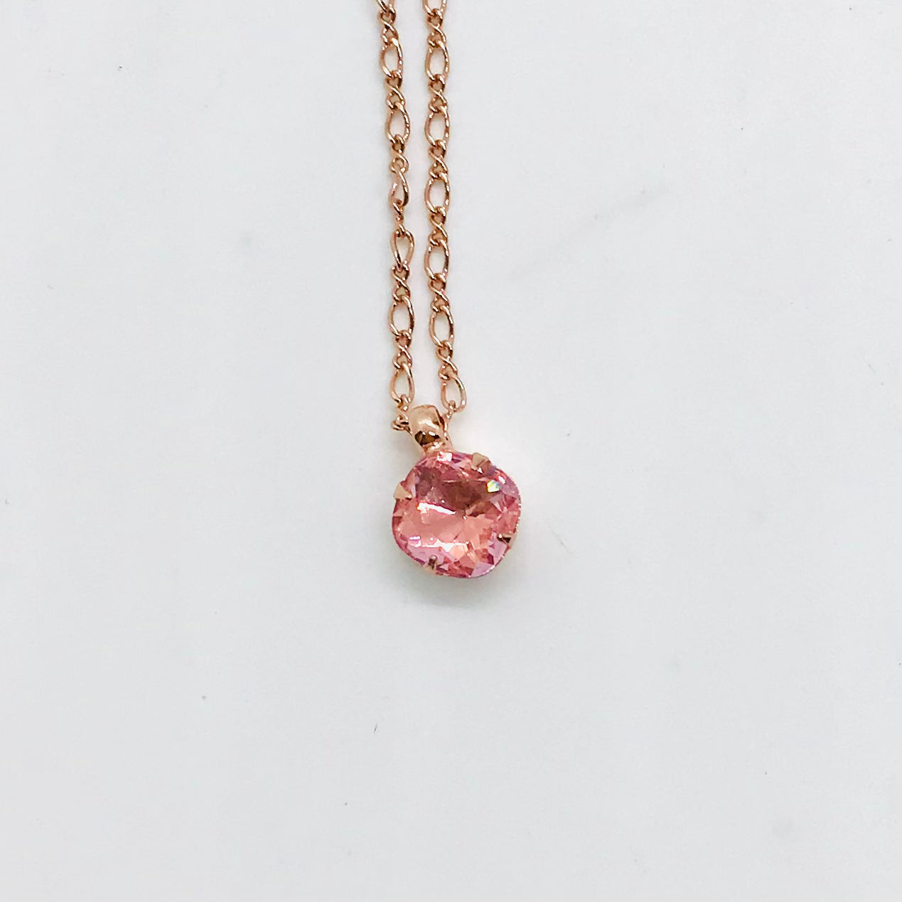 Rose Gold and Pink Crystal Pendant Necklace