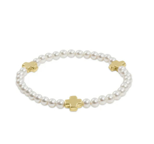 Signature Cross 4mm Pearl/Gold Bracelet