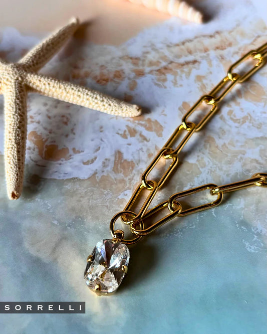 Nia Oval Pendant Necklace-Crystal