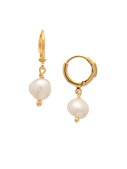 Pearl Huggie Hoop Earrings