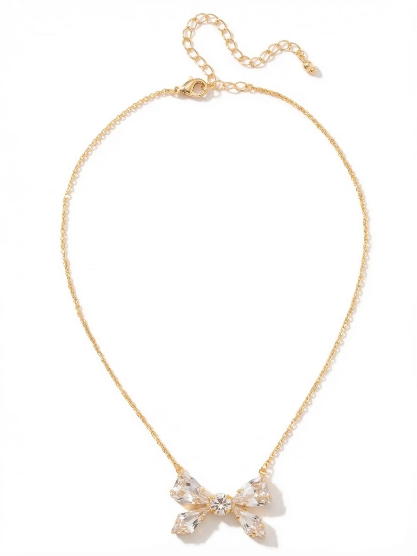 Delicate Clear Crystal Bow Pendant Necklace- 4NFZ5BGCRY