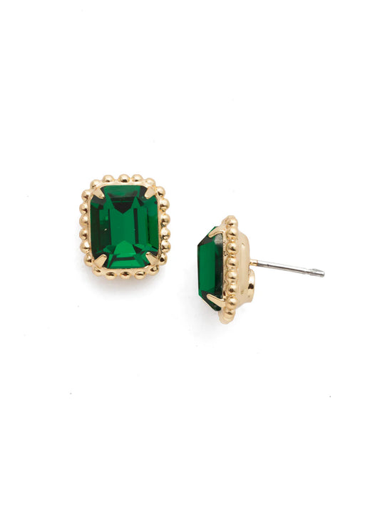 Octavia Scalloped Stud Earrings-Emerald