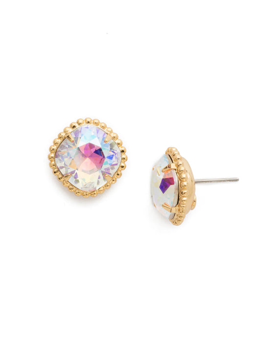 Cushion-Cut Solitaire Stud Earrings- Crystal Aurora Borealis