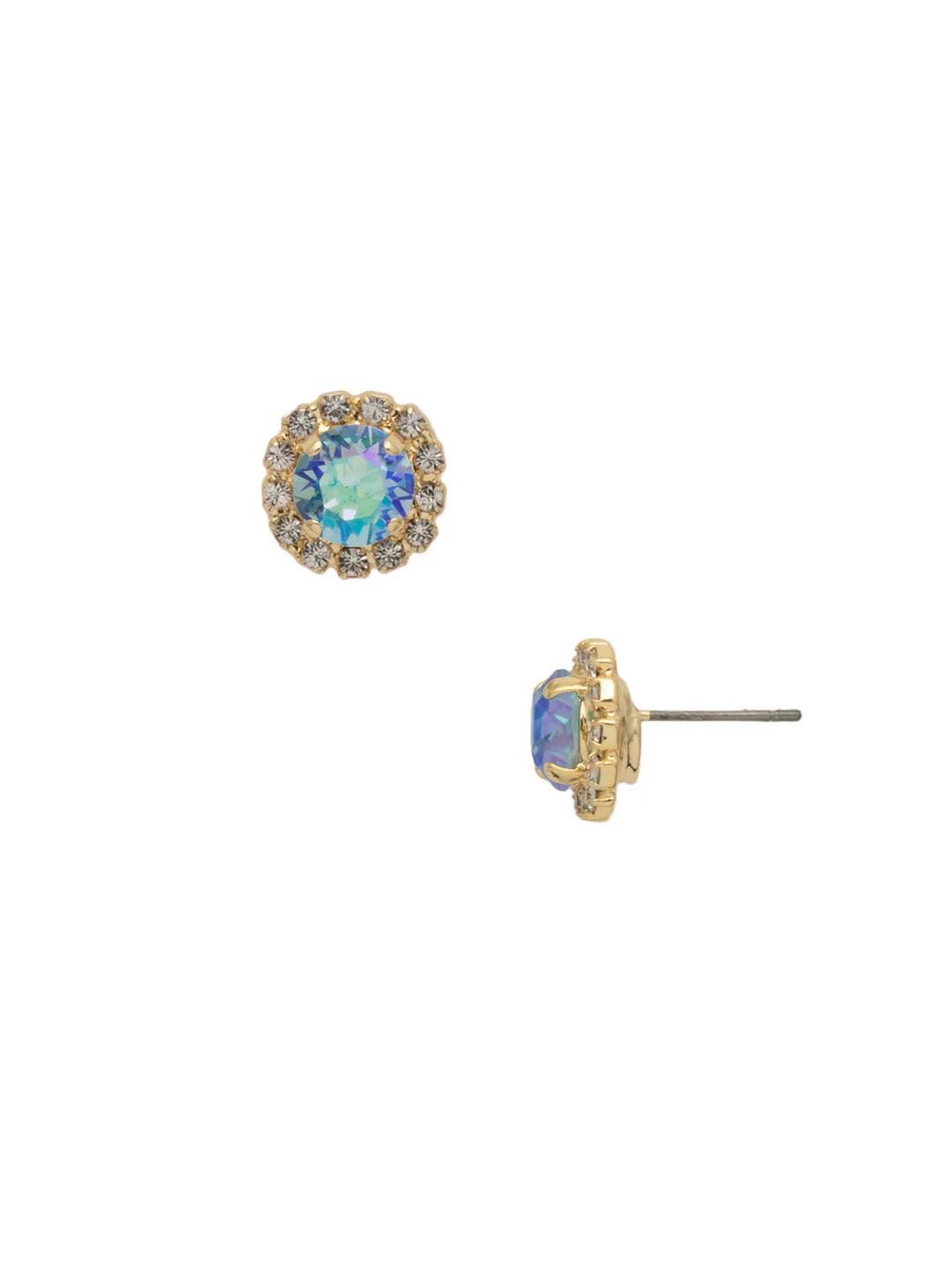 Haute Halo Stud Earrings-Aqua Aurora Borealis