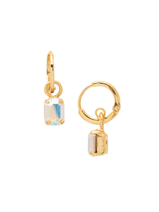 Mini Emerald Huggie Hoop Earrings-Crystal Aurora Borealis