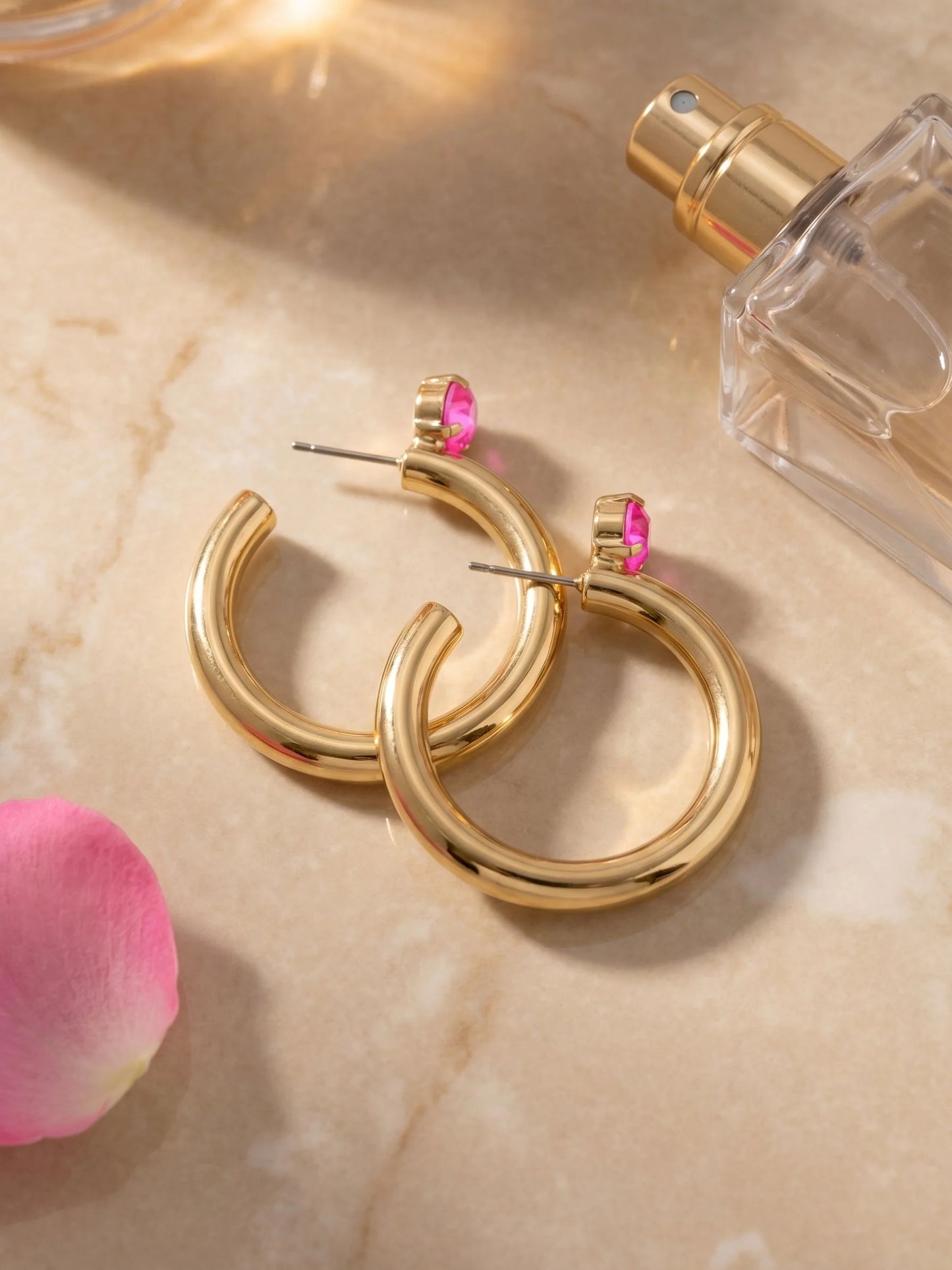 Keeley Studded Hoop Earrings- Electric Pink