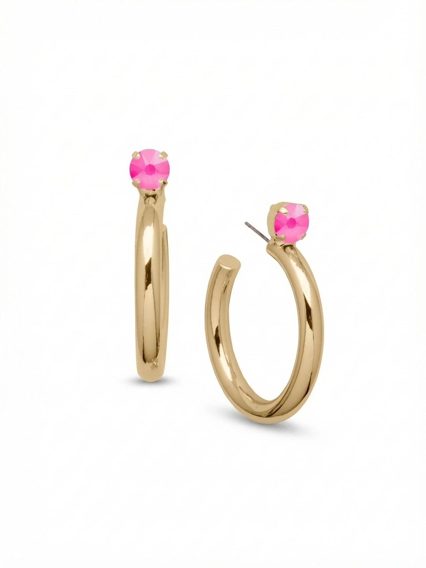 Keeley Studded Hoop Earrings- Electric Pink