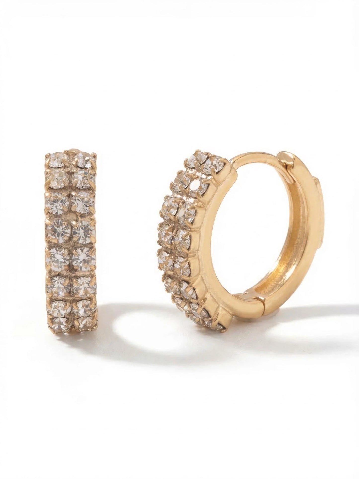 Double Row Crystal Huggie Earrings- Crystal