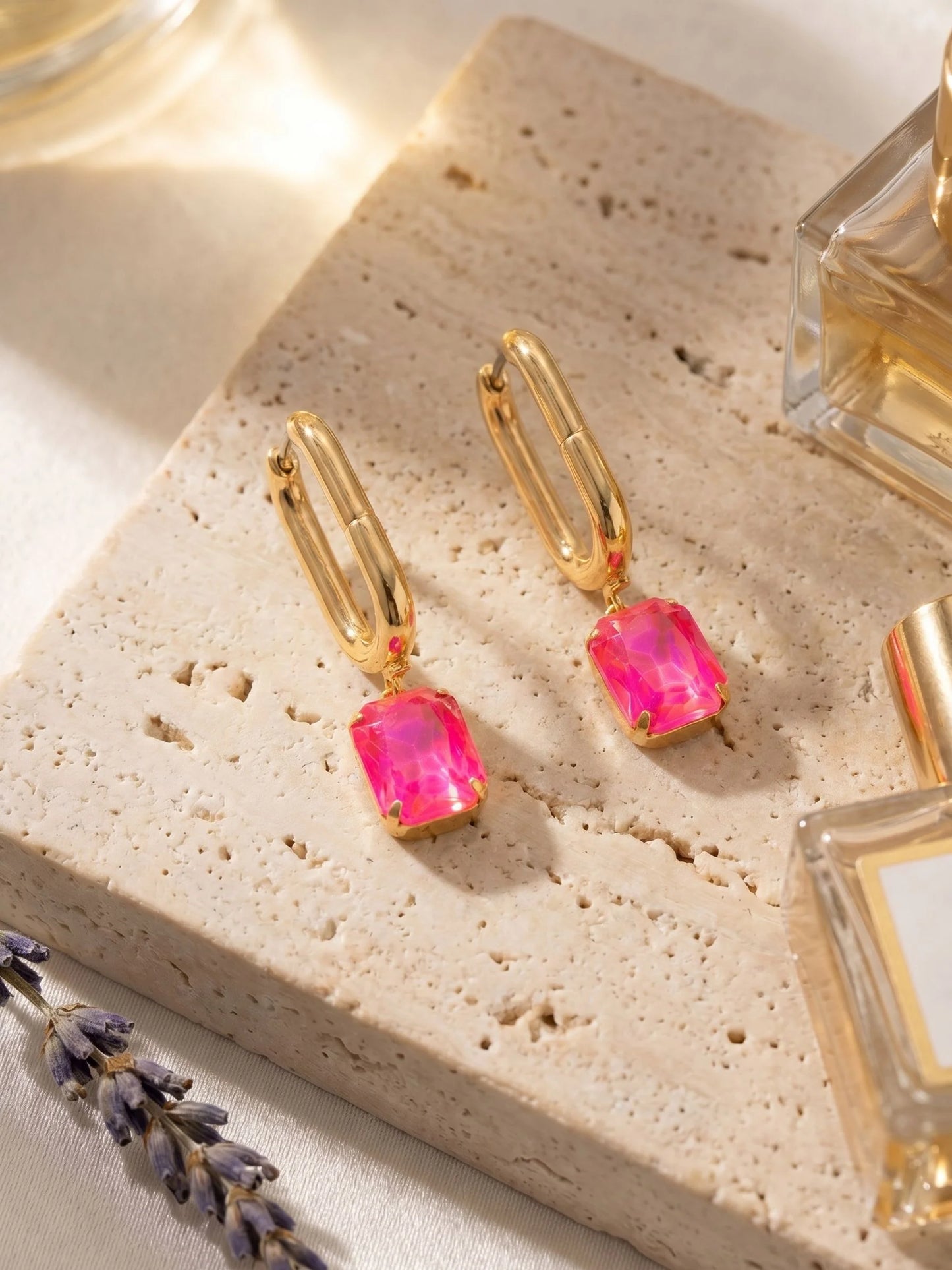 Octavia Rectangle Hoop Earrings- Electric Pink