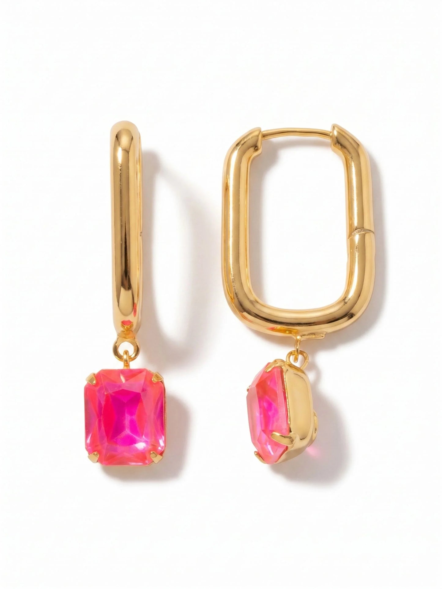 Octavia Rectangle Hoop Earrings- Electric Pink