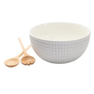 Textured White Salad Bowl w/Servers