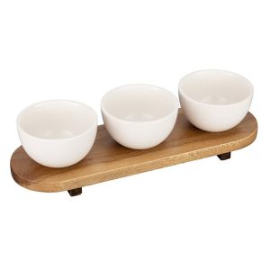 3 Piece Set Condiment Bowls with Wood Board