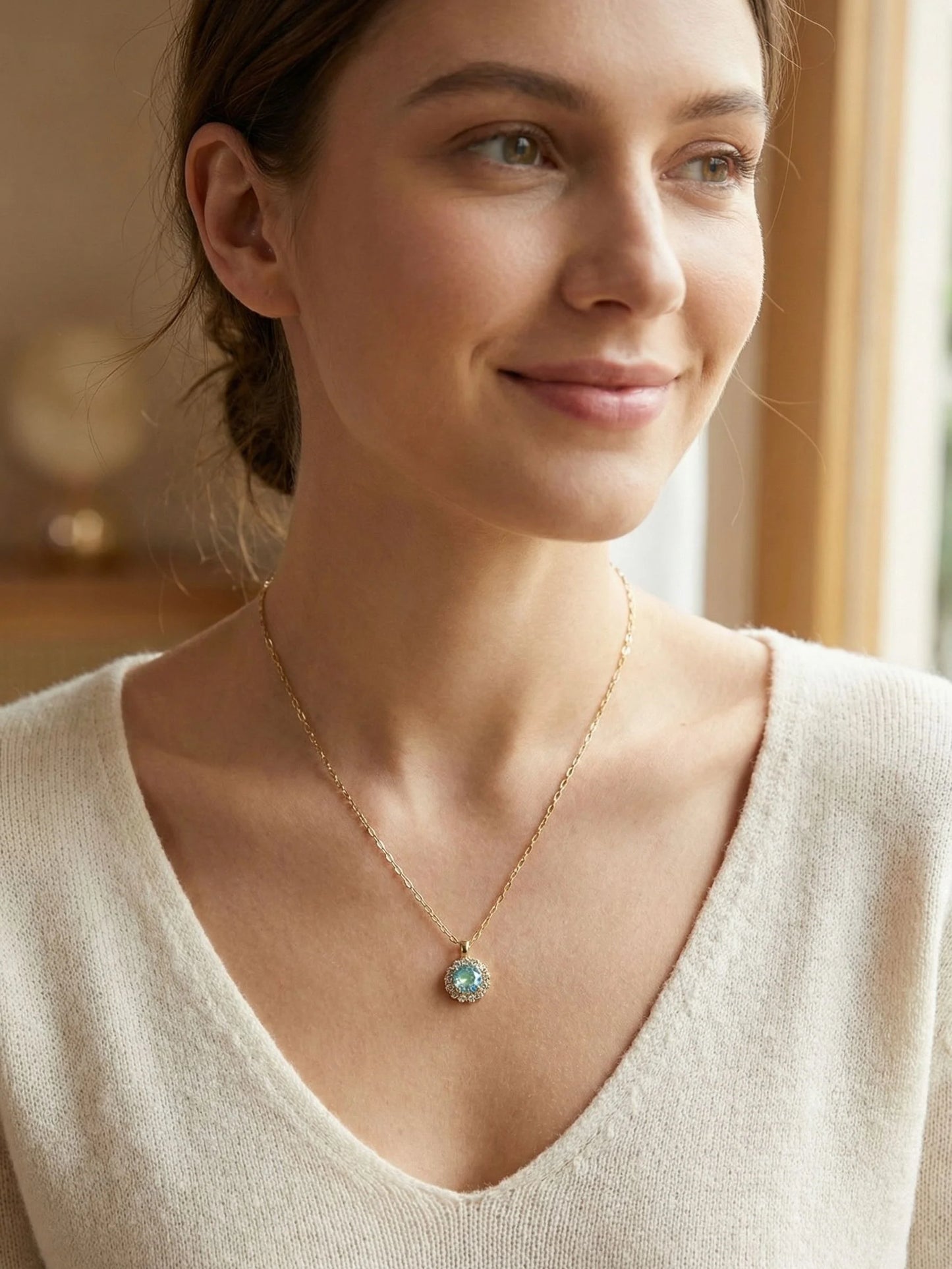 Haute Halo Pendant Necklace- Aqua AB