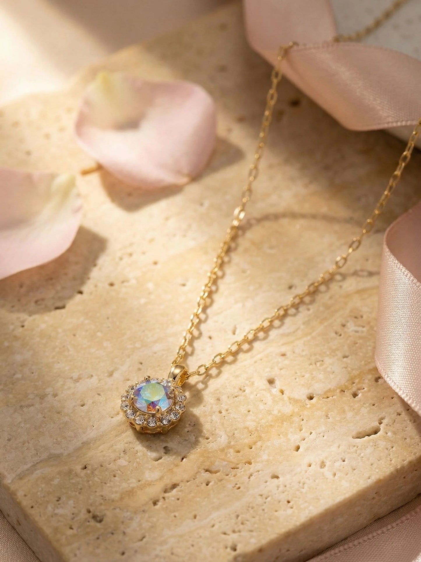 Haute Halo Pendant Necklace- Aqua AB