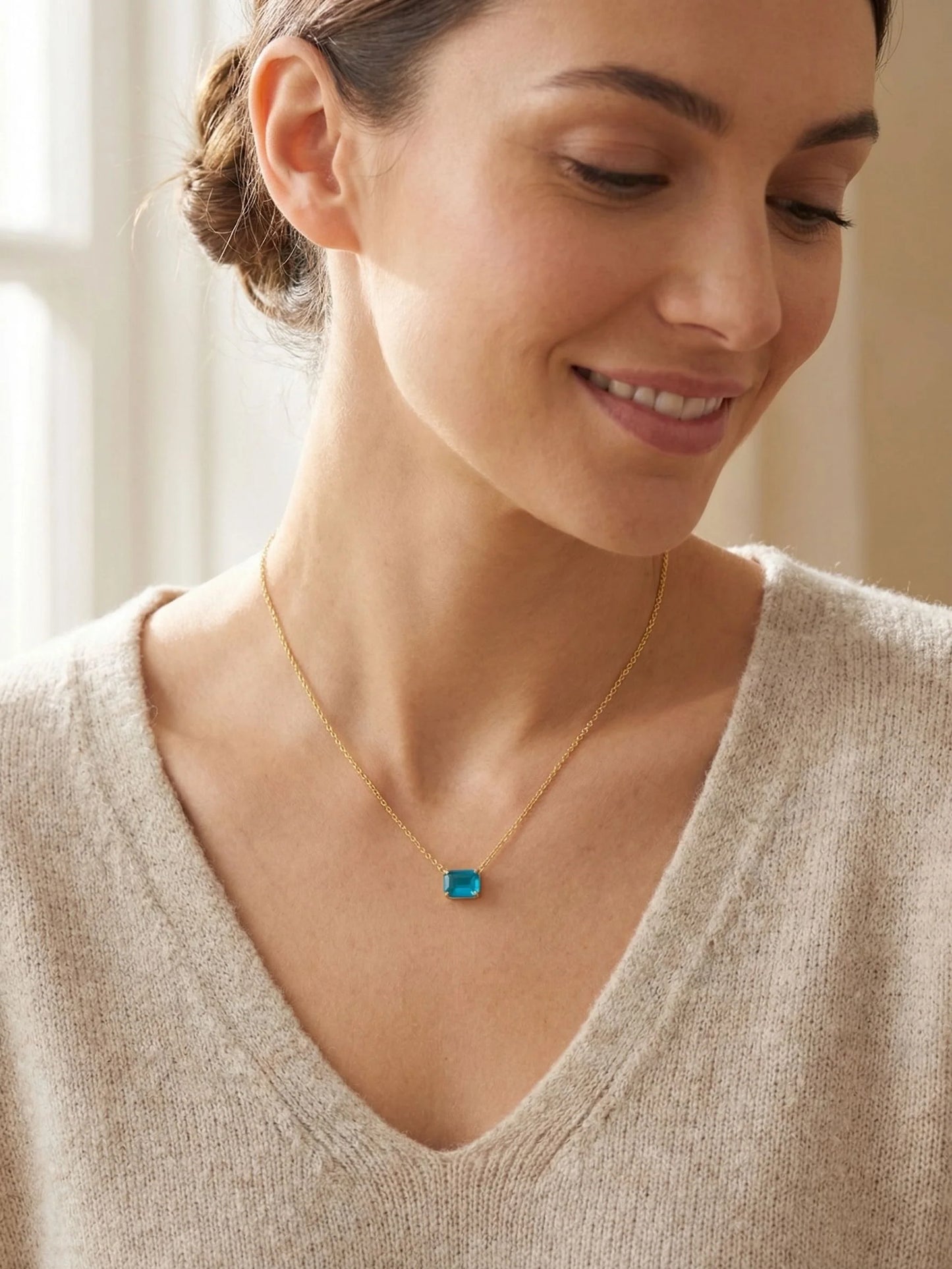 Octavia Single Crystal Pendant Necklace- Caribbean Blue Opal