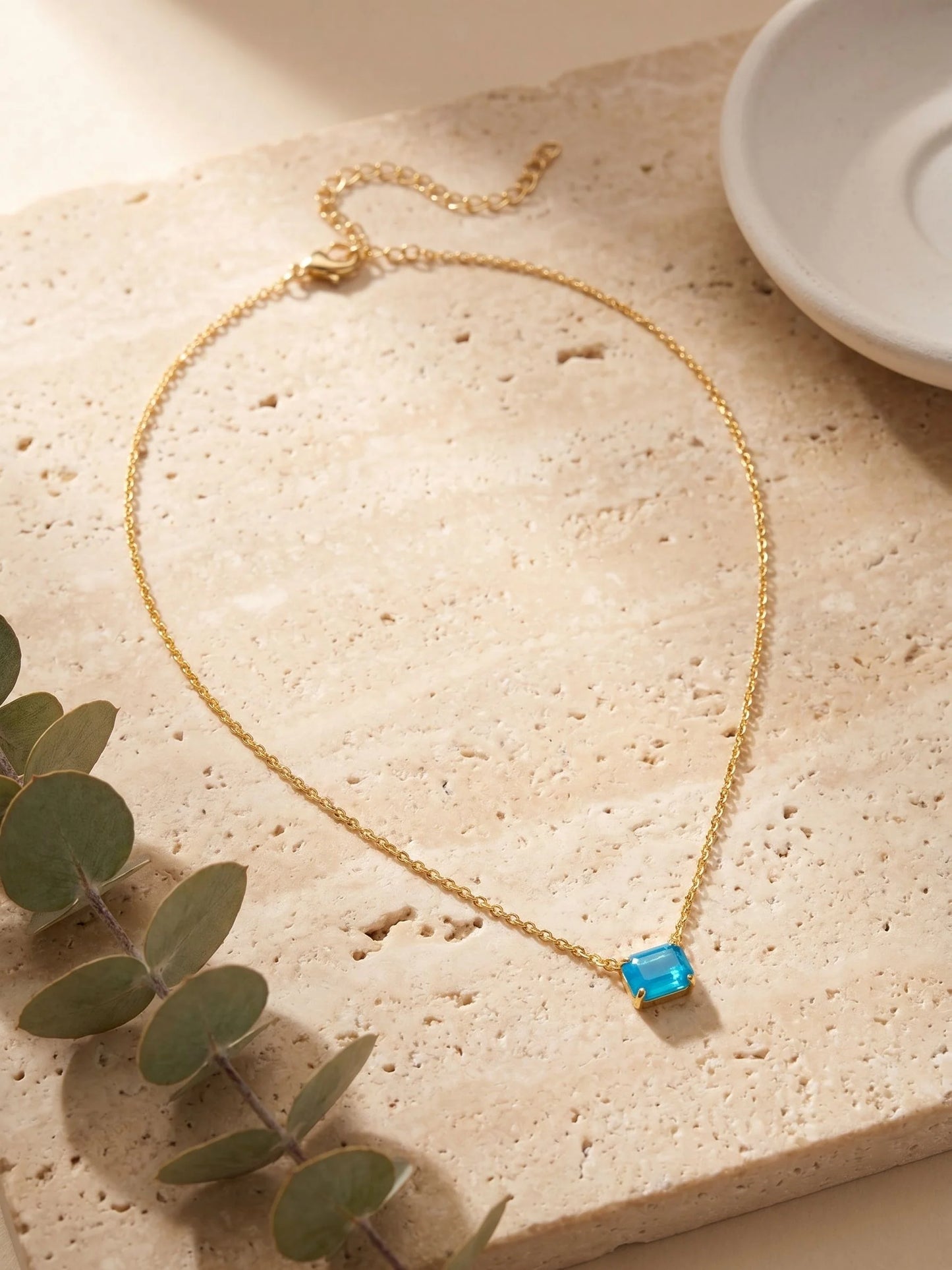 Octavia Single Crystal Pendant Necklace- Caribbean Blue Opal