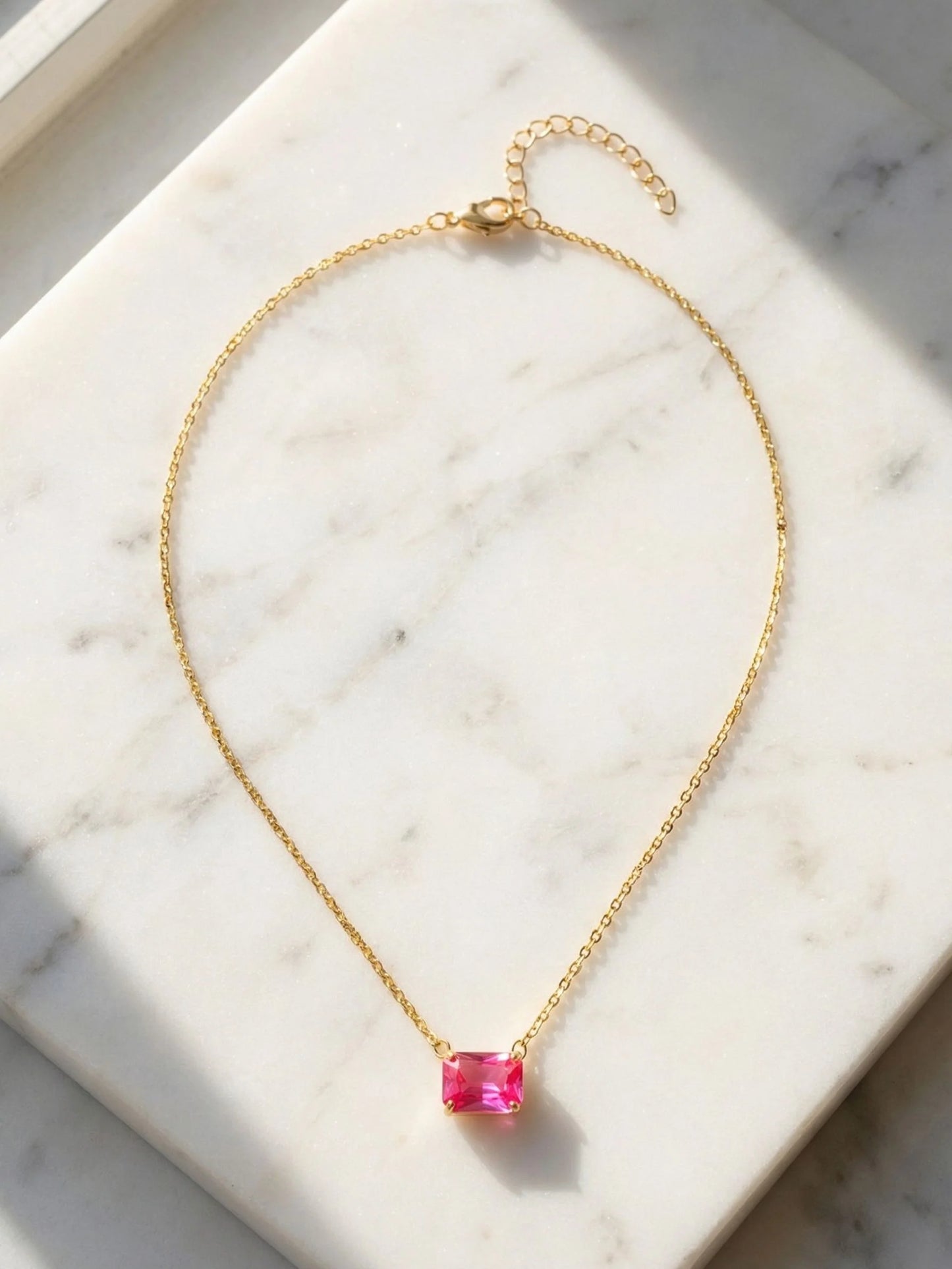 Octavia Single Crystal Pendant Necklace- Electric Pink