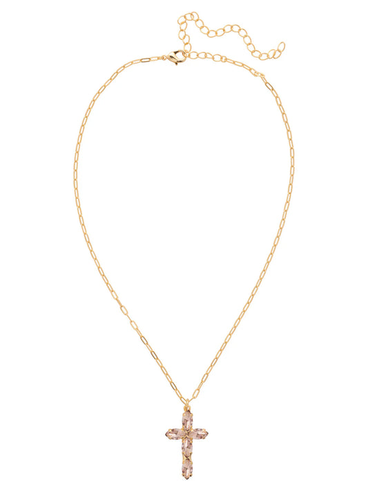 Clarissa Cross Pendant Necklace-Light Peach